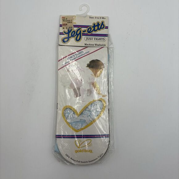 Vtg Gold Bug Navy Blue w White Ruffle Bum Baby Leg-etts Tights New Sz 0-9 Months - Picture 1 of 5
